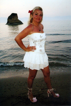 Dorota Lopatynska-de-Slepowron modeling at Corfu in Greece